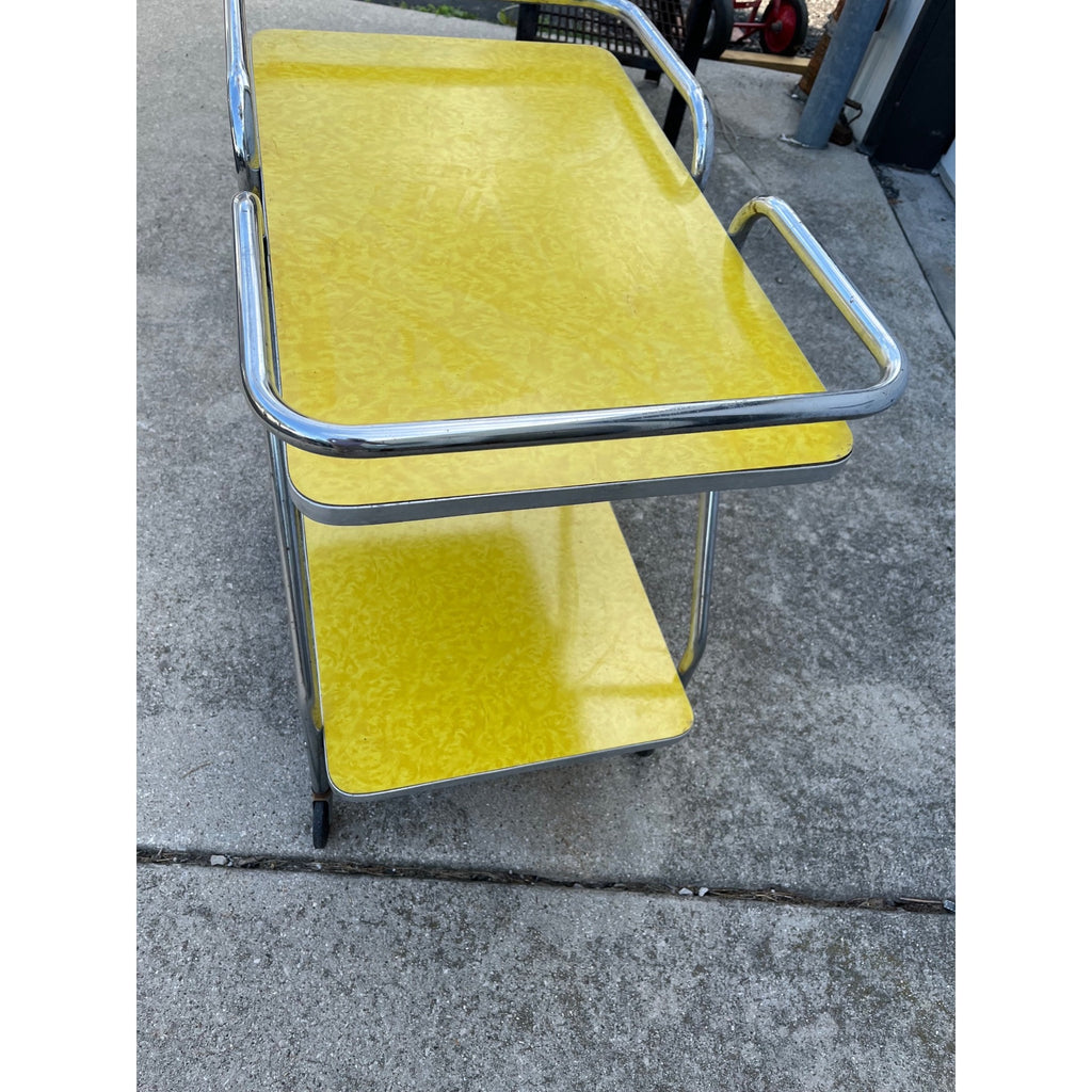 Vintage 1960s MCM Yellow Formica Bar Cart Rolling Beverage Table w/ Casters