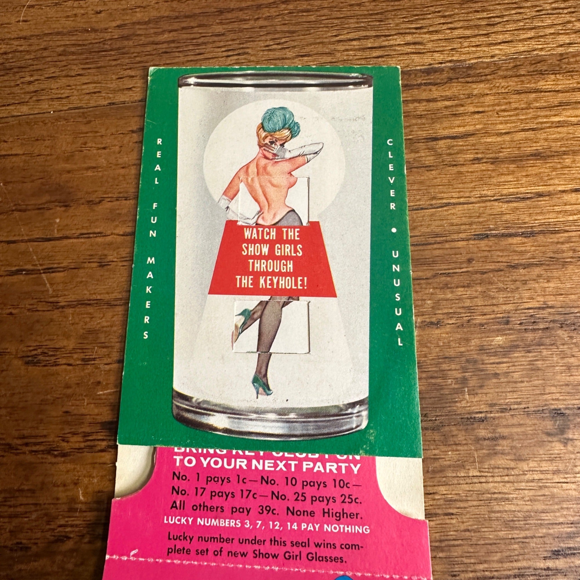 Vintage Mechanical Card Postcard Lucky Numbers Punch Card Pinup Girl Model