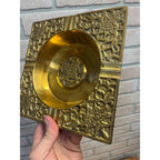 Vintage Brass Orante Floral Coffee Table Cigar Ashtray Square Mid Century