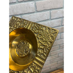 Vintage Brass Orante Floral Coffee Table Cigar Ashtray Square Mid Century