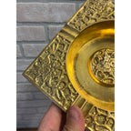 Vintage Brass Orante Floral Coffee Table Cigar Ashtray Square Mid Century