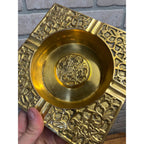 Vintage Brass Orante Floral Coffee Table Cigar Ashtray Square Mid Century