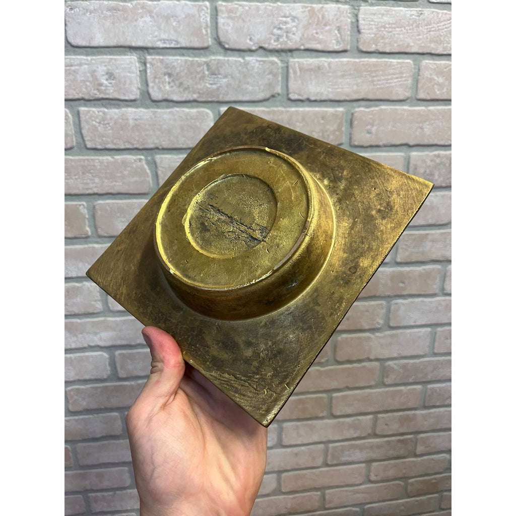Vintage Brass Orante Floral Coffee Table Cigar Ashtray Square Mid Century