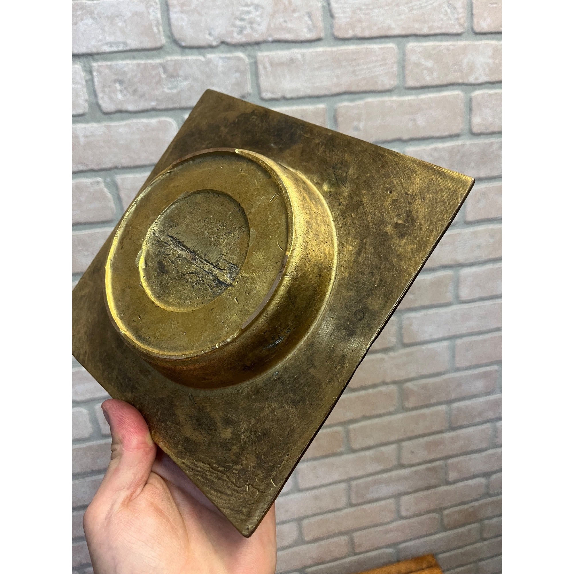 Vintage Brass Orante Floral Coffee Table Cigar Ashtray Square Mid Century