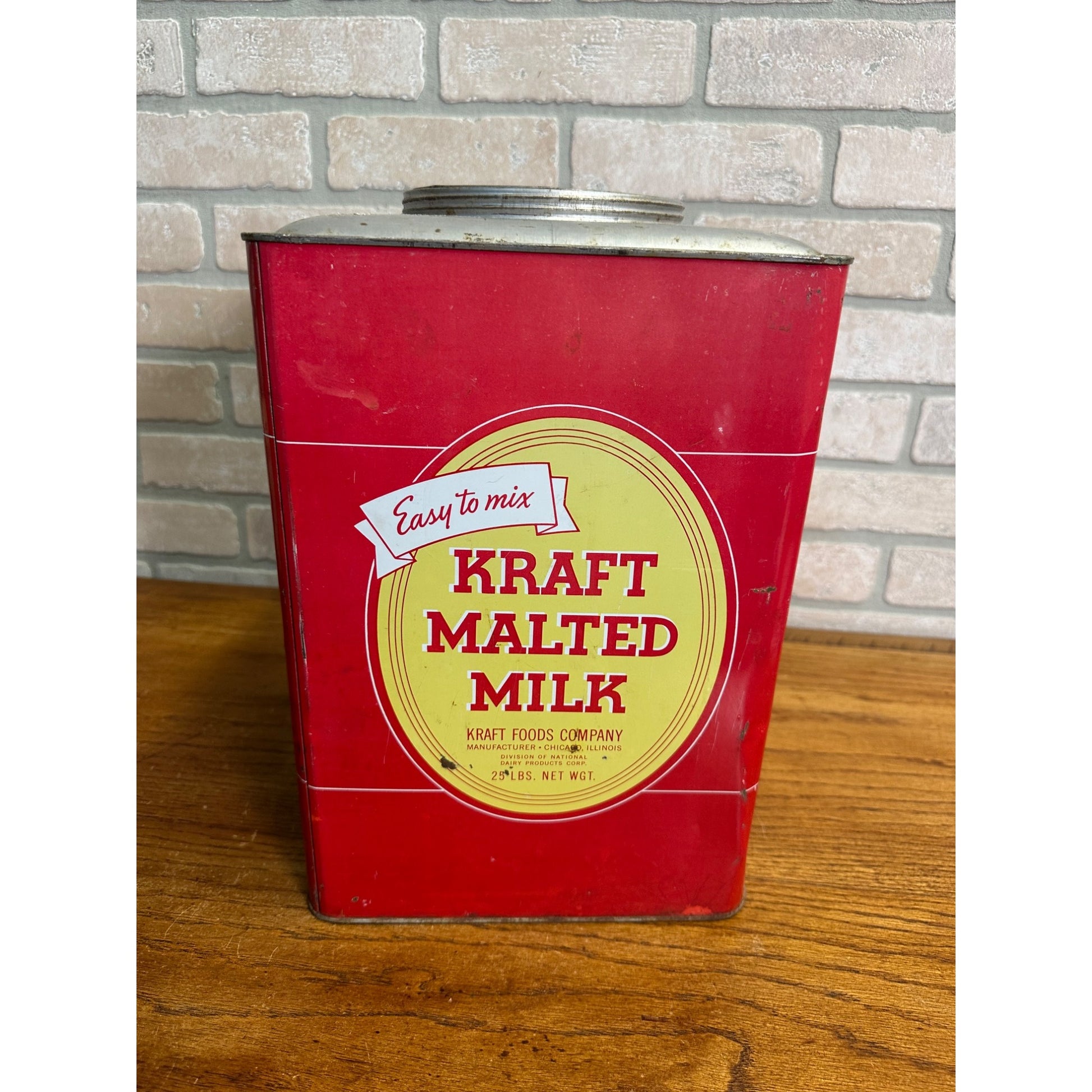 Vintage Kraft's Malted Mix Large Kitchen Advertising Tin 25lbs Red Chicago