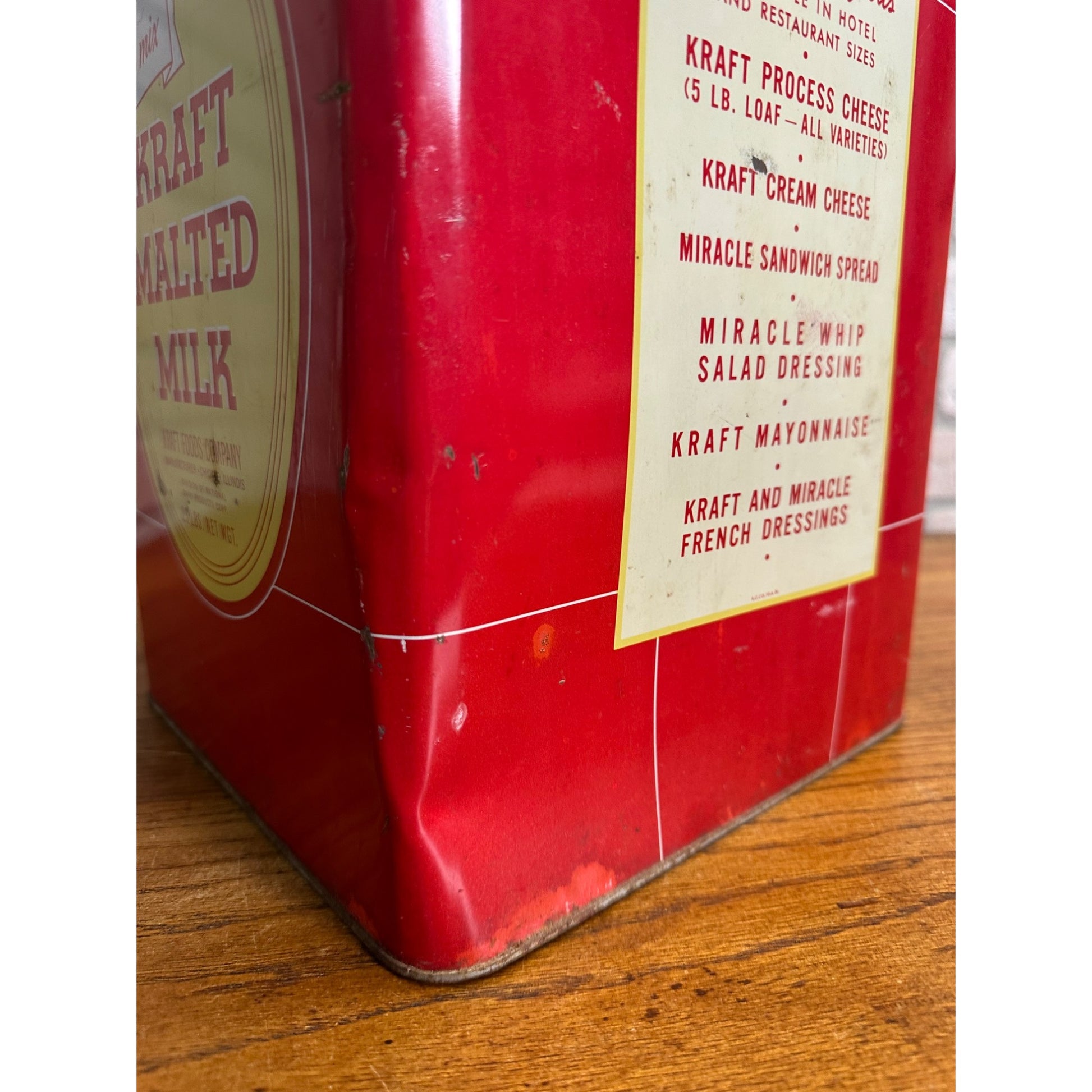 Vintage Kraft's Malted Mix Large Kitchen Advertising Tin 25lbs Red Chicago