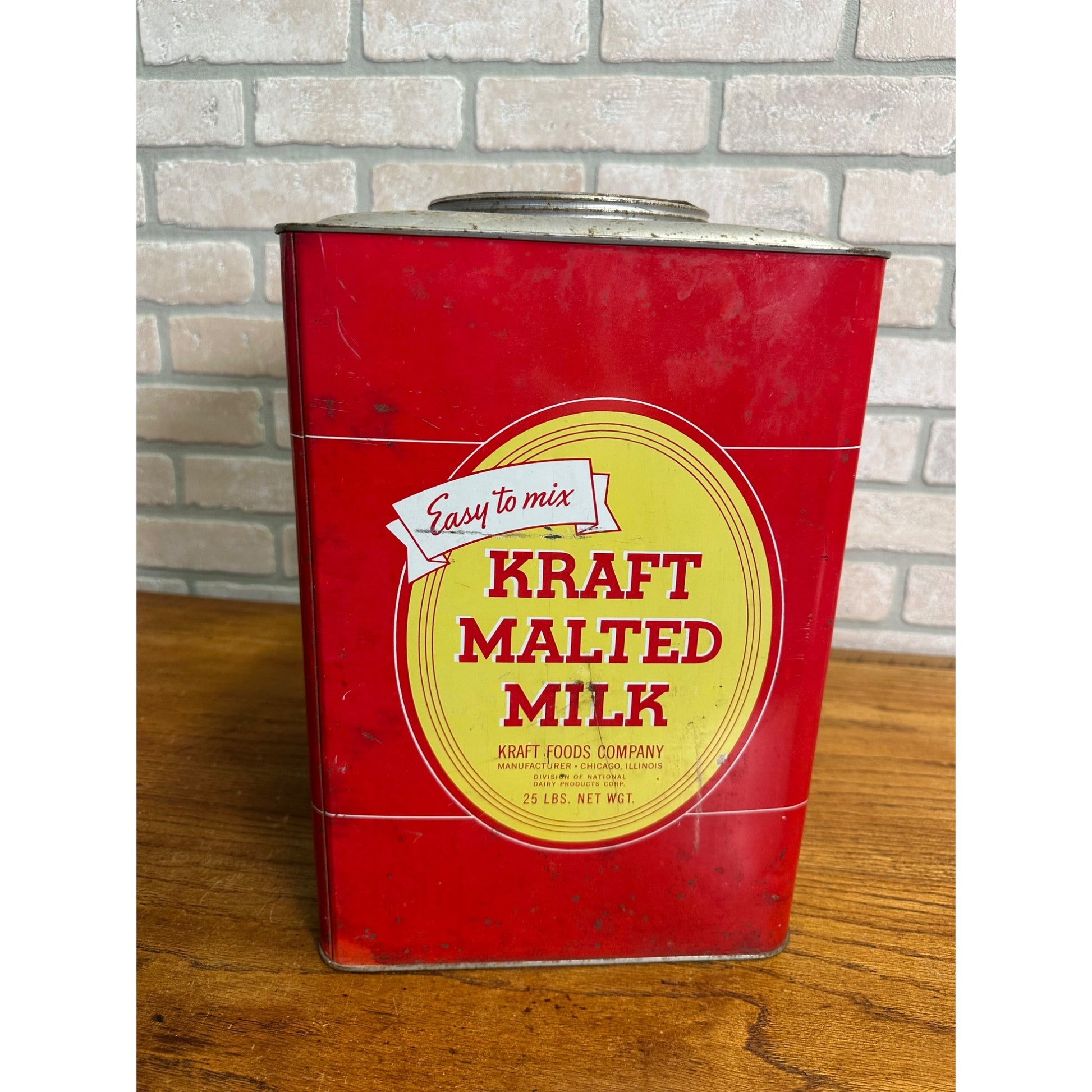 Vintage Kraft's Malted Mix Large Kitchen Advertising Tin 25lbs Red Chicago