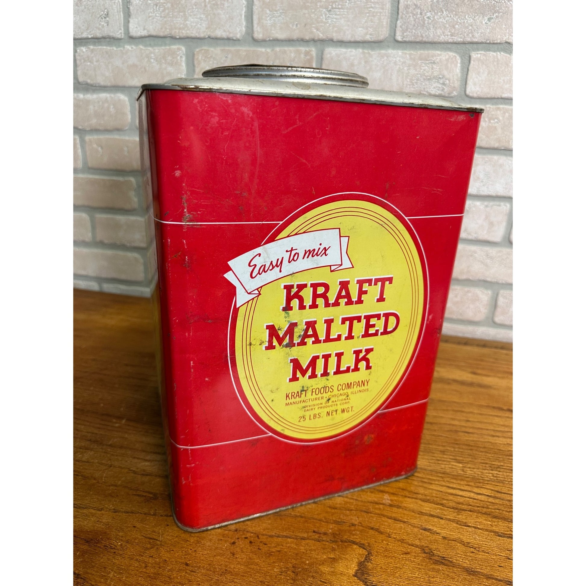 Vintage Kraft's Malted Mix Large Kitchen Advertising Tin 25lbs Red Chicago