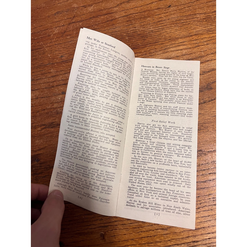 Vintage 1928 Herbert Hoover Republican National Committee Biography Campaign Brochure