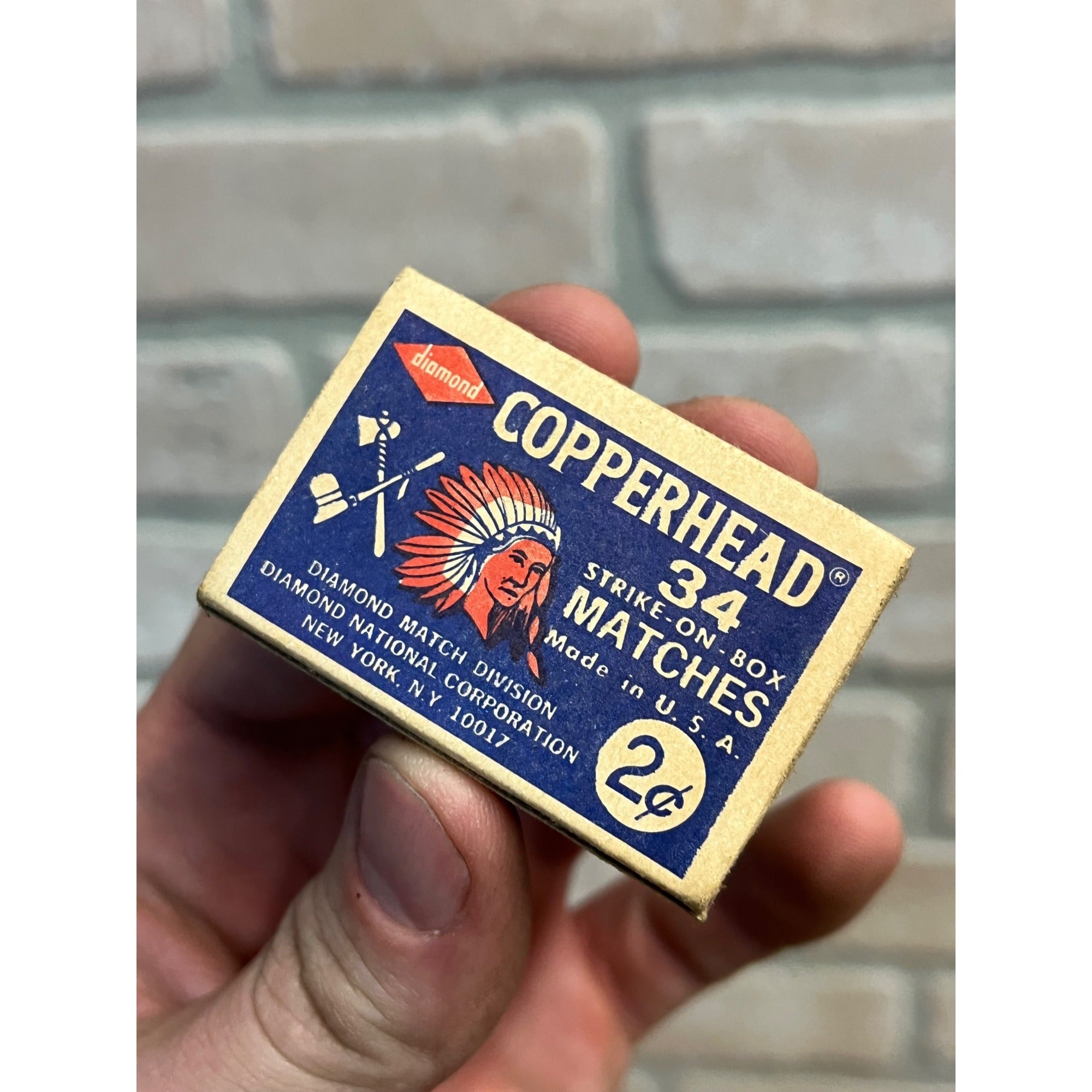 Vintage Copperhead Impregnated Diamond Strike On Box Matches w/ Matches