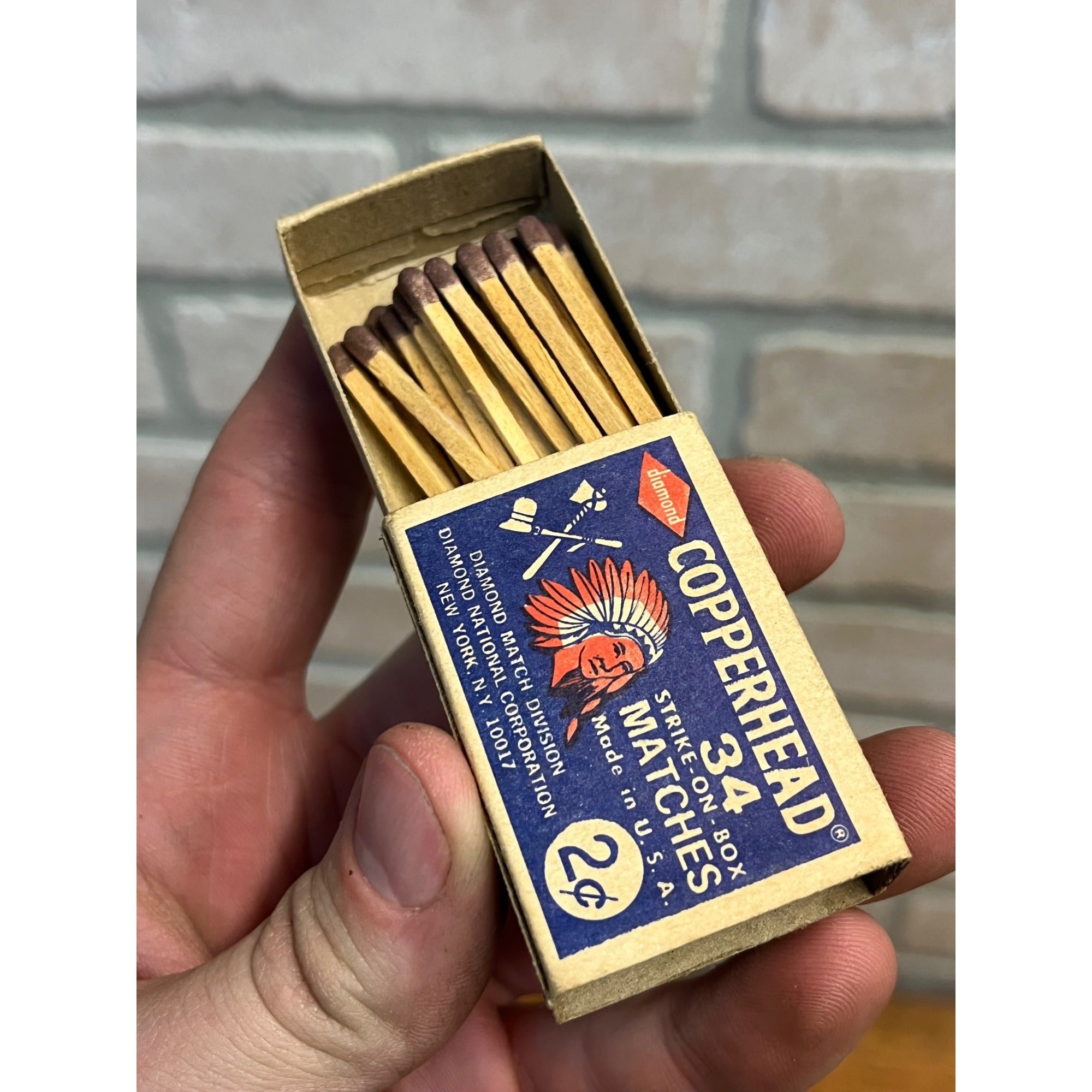 Vintage Copperhead Impregnated Diamond Strike On Box Matches w/ Matches