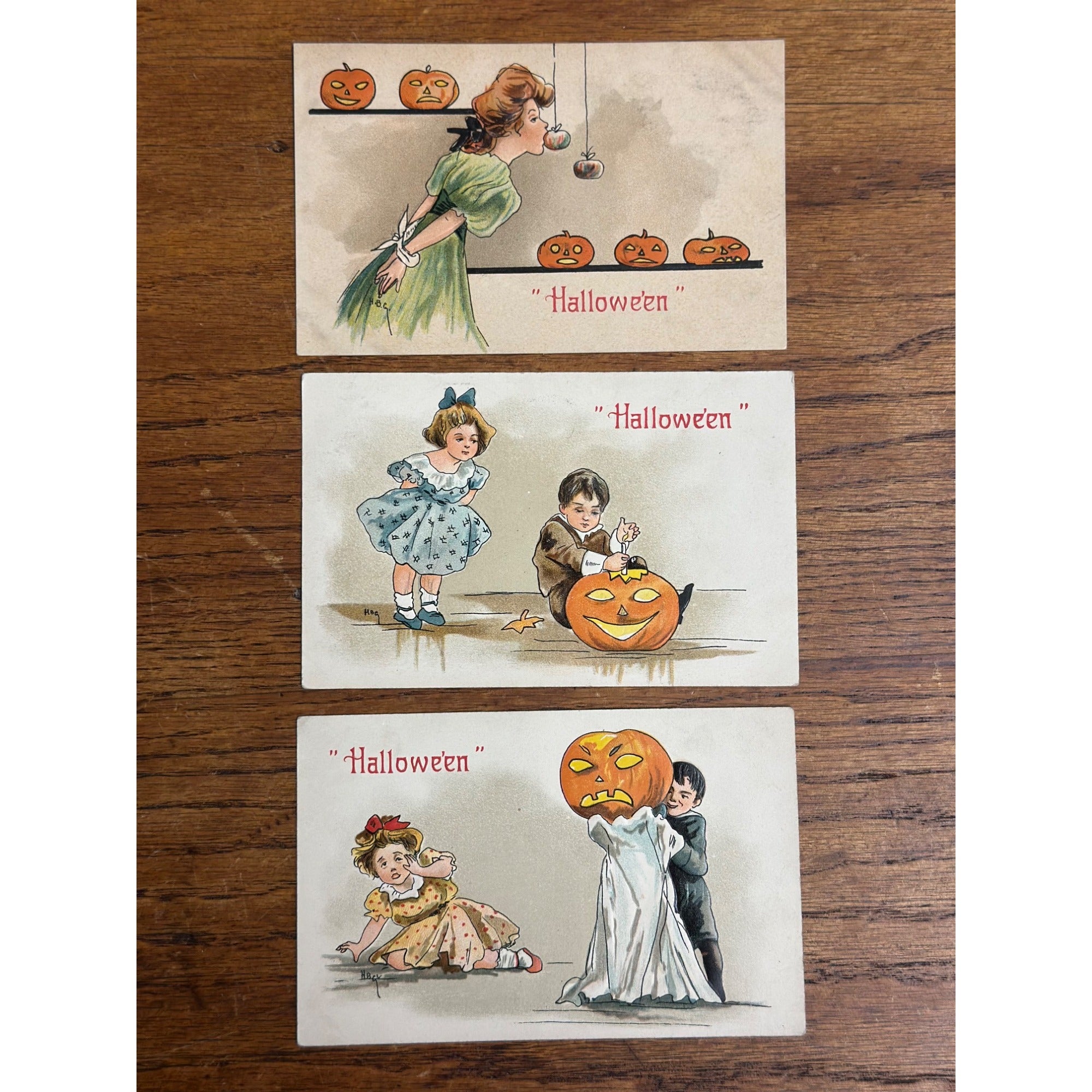 Vintage Halloween Postcards Lot (3) Leubrie & Elkus Series 2214 JOL Boy Girl