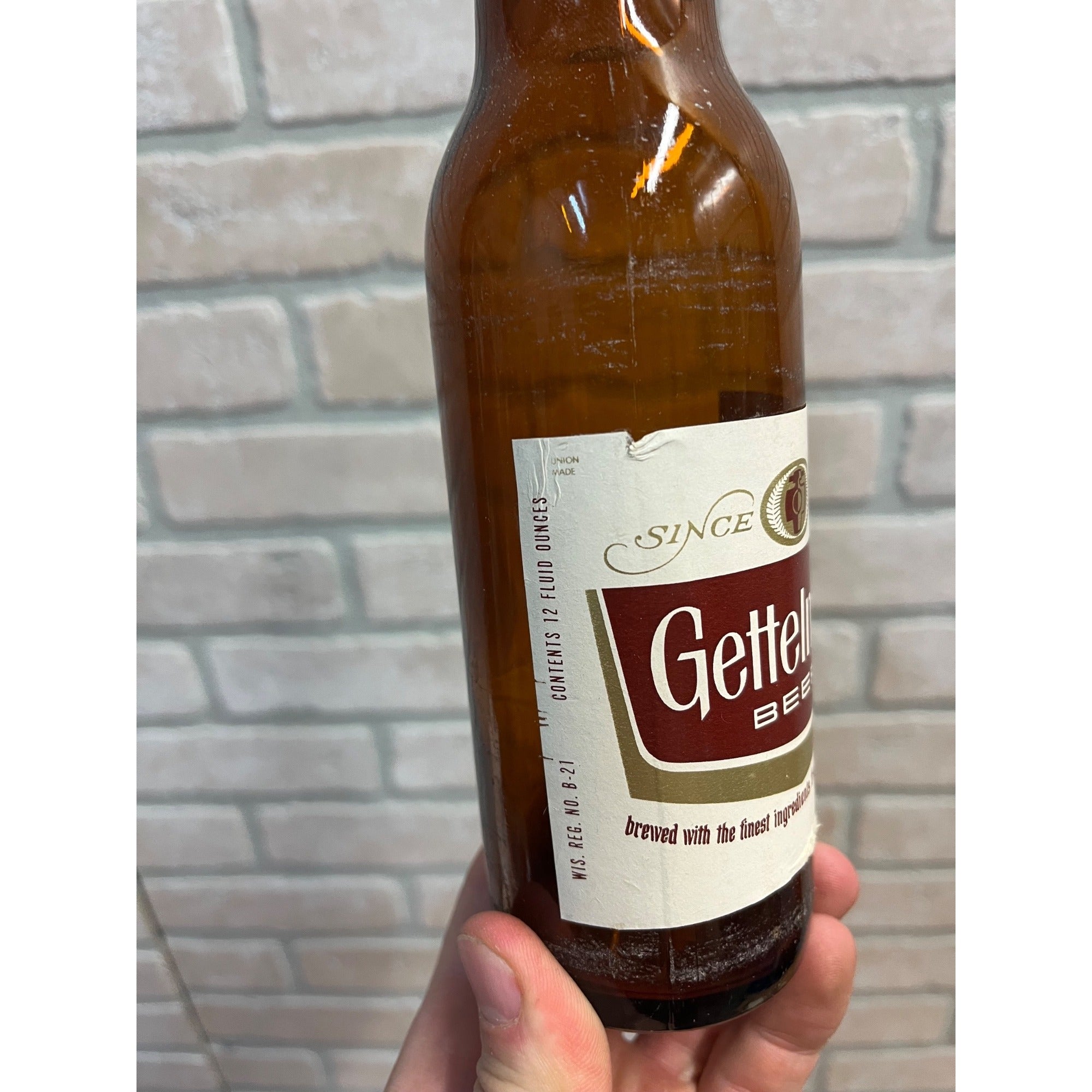 Vintage 1960s Gettelman Beer Miller Brewing Co Paper Label Bottle Milwaukee 12oz