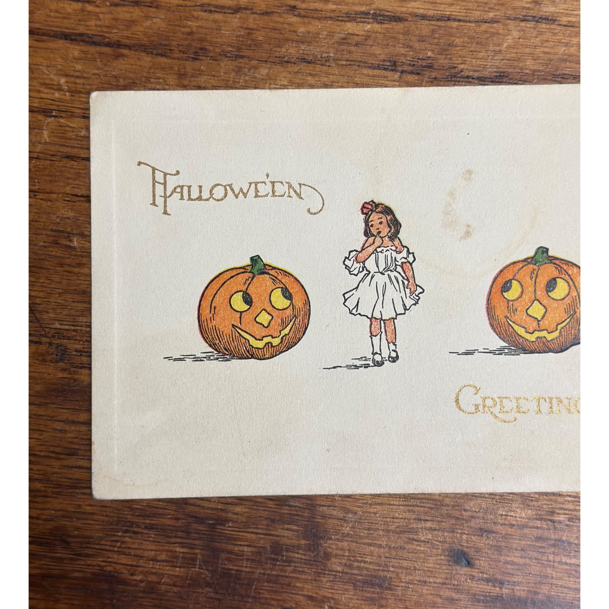 Vintage Halloween Postcard Greeting Girl & JOL Jack O Lanterns Gibson Art Co.