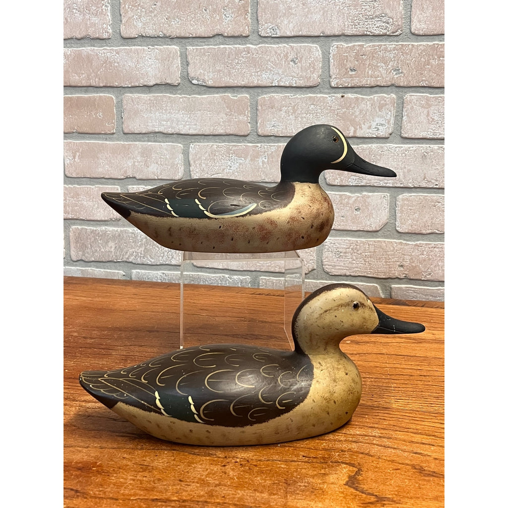 Vintage Art Bergman Pair Blue-Winged Teal Wooden Duck Decoys Van Dyne WI Wis