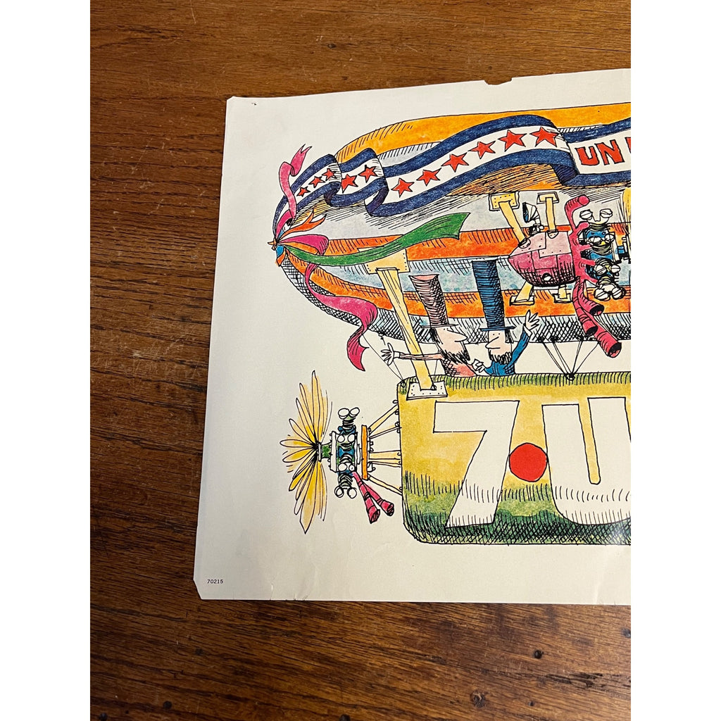 Original Vintage 1970s 7UP "Un Un and Away" Bob Taylor Seven-Up Poster 21" x 11"