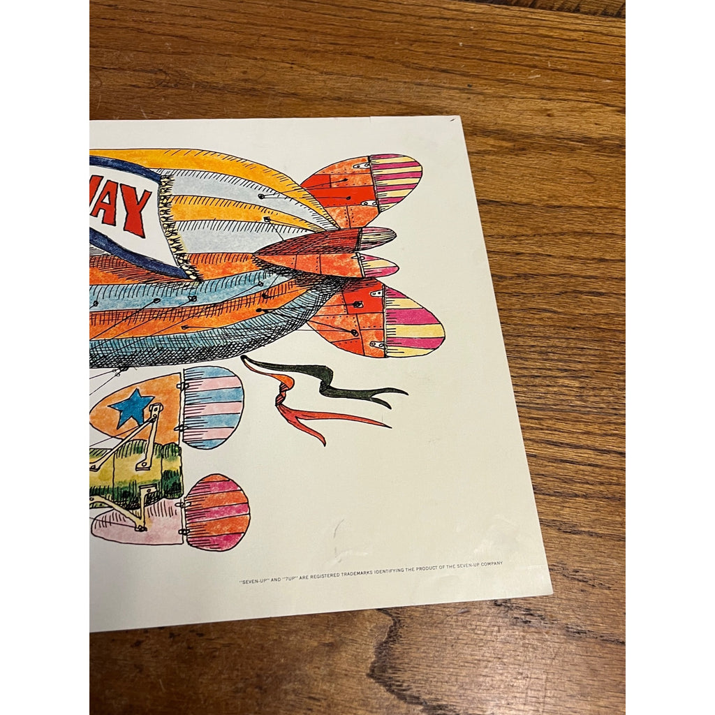 Original Vintage 1970s 7UP "Un Un and Away" Bob Taylor Seven-Up Poster 21" x 11"