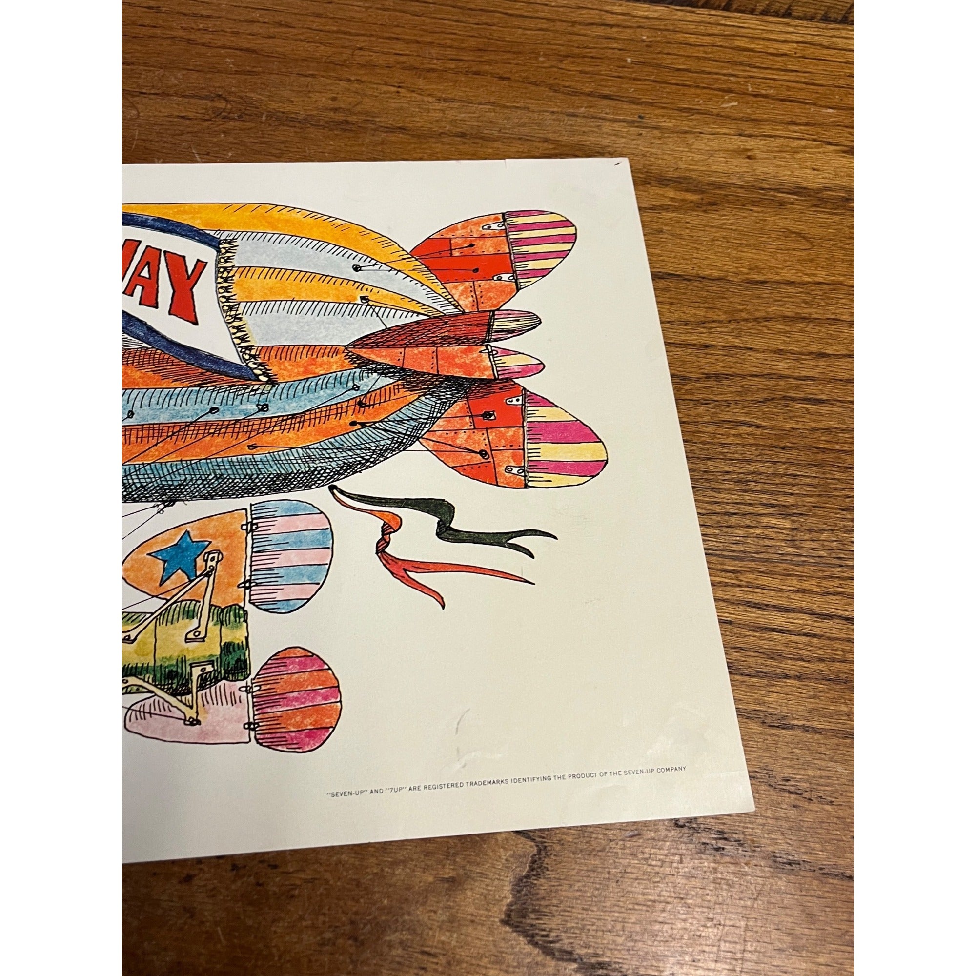 Original Vintage 1970s 7UP "Un Un and Away" Bob Taylor Seven-Up Poster 21" x 11"