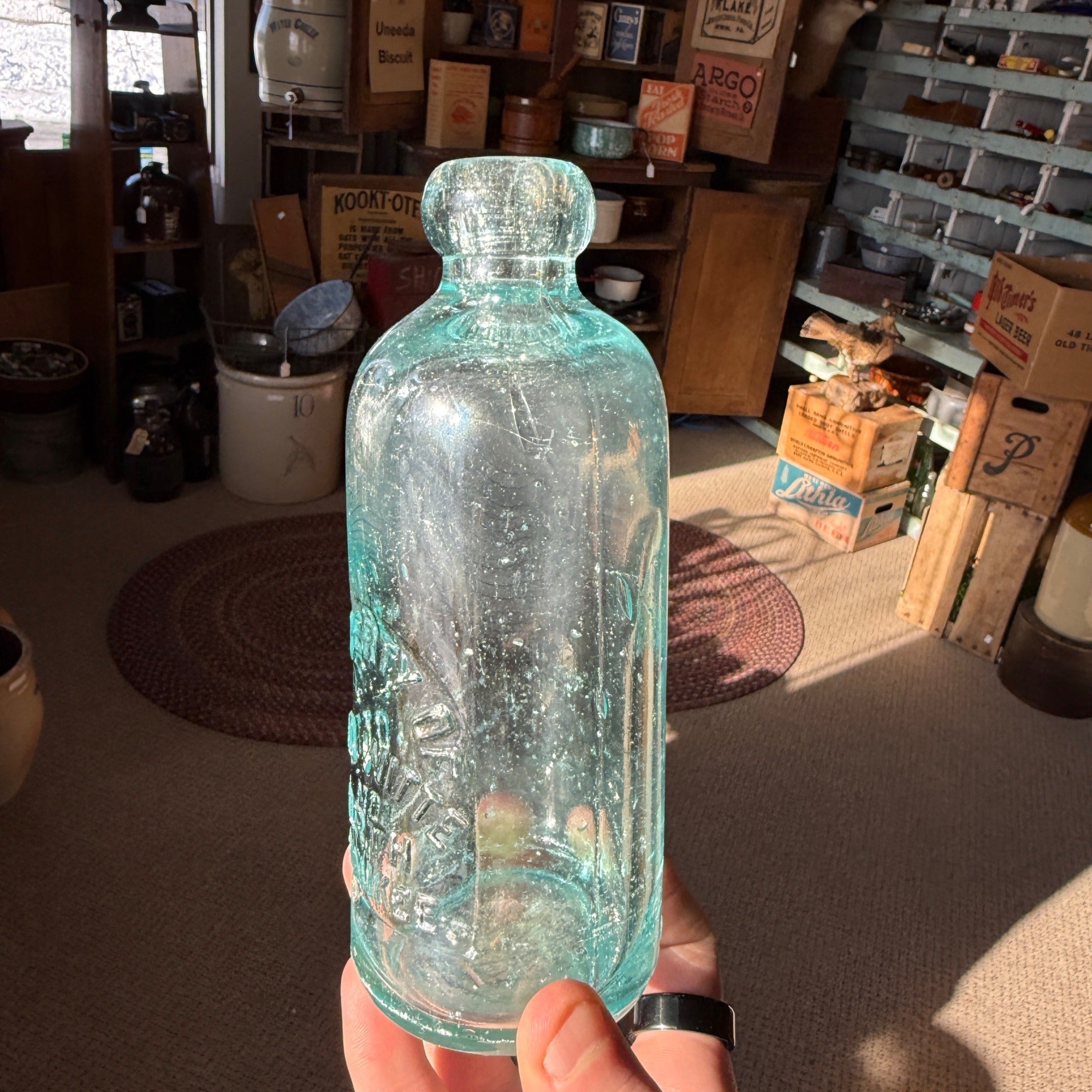 Vintage Otto Witte North Milwaukee Hutchinson Glass Soda Bottle Blue Wisconsin