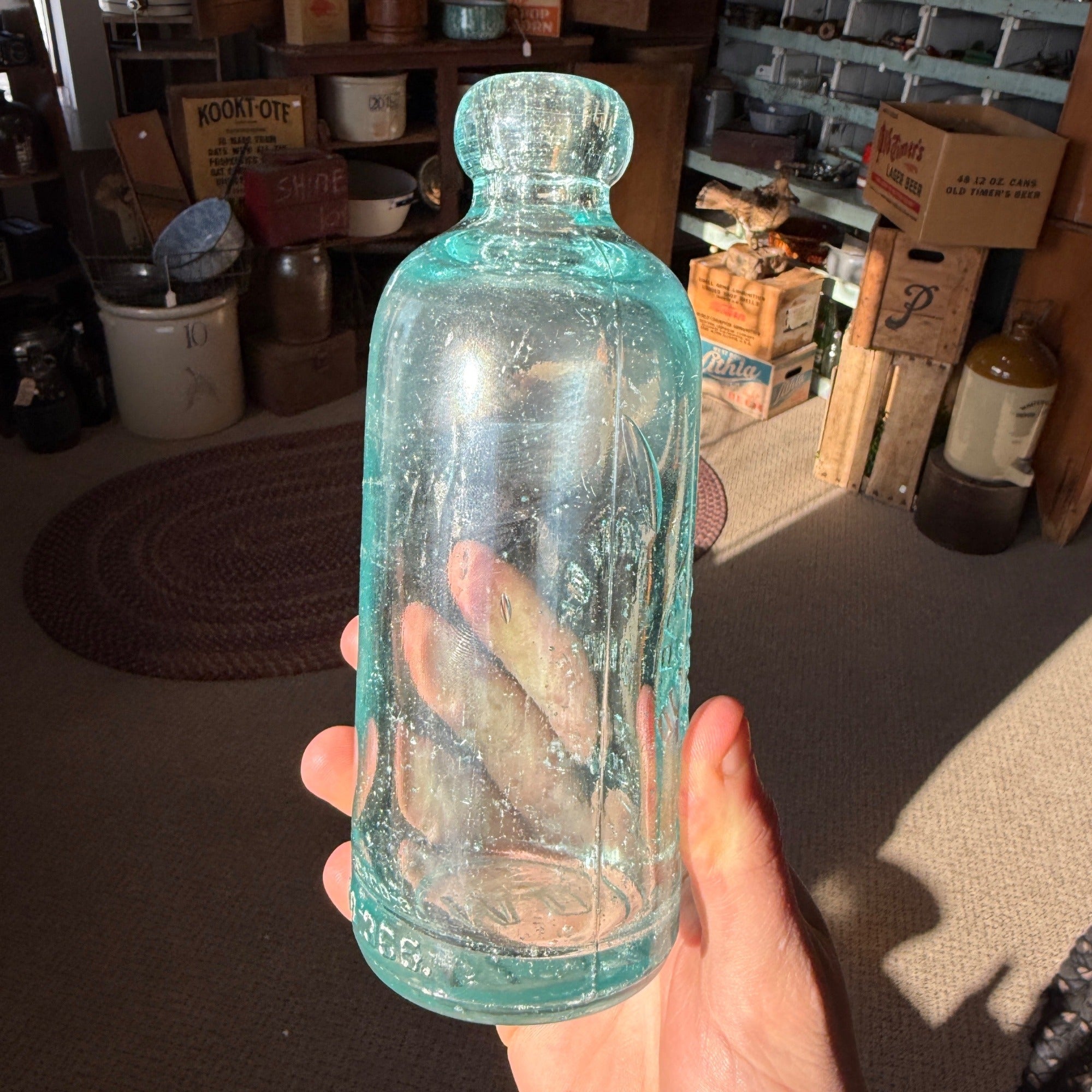 Vintage Otto Witte North Milwaukee Hutchinson Glass Soda Bottle Blue Wisconsin