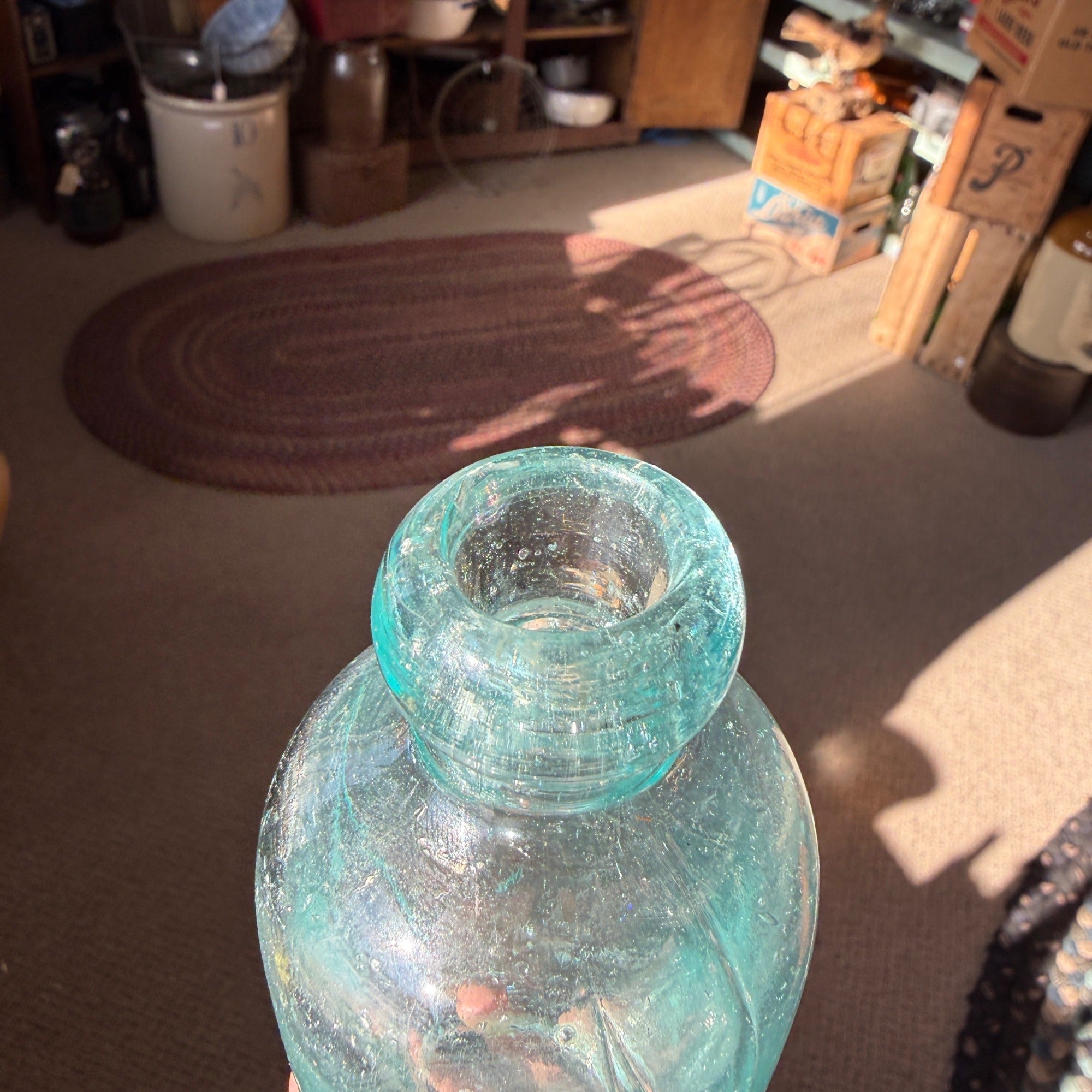 Vintage Otto Witte North Milwaukee Hutchinson Glass Soda Bottle Blue Wisconsin