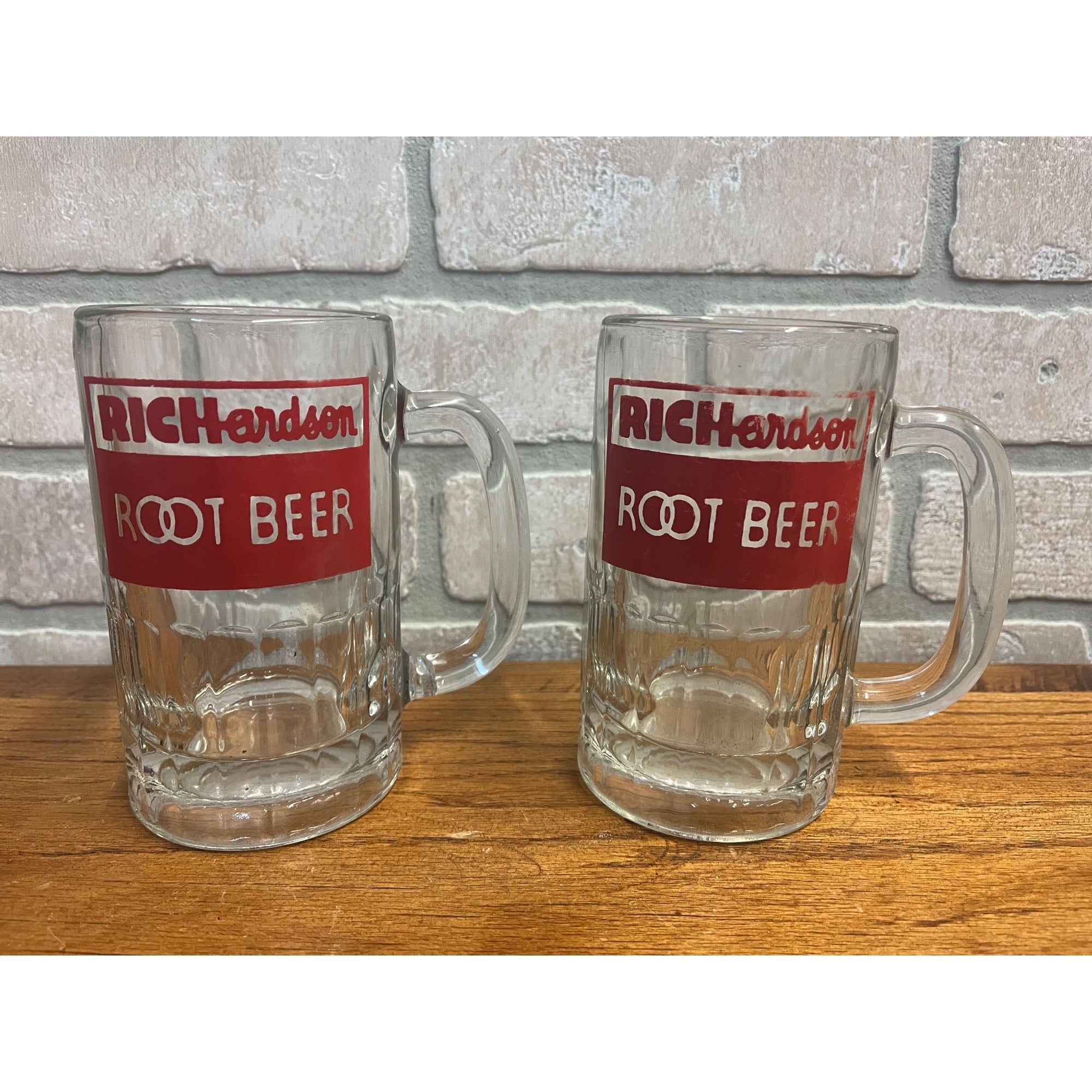 Pair Richardson Root Beer Glass Mug ACL Heavy Mug Soda Advertising
