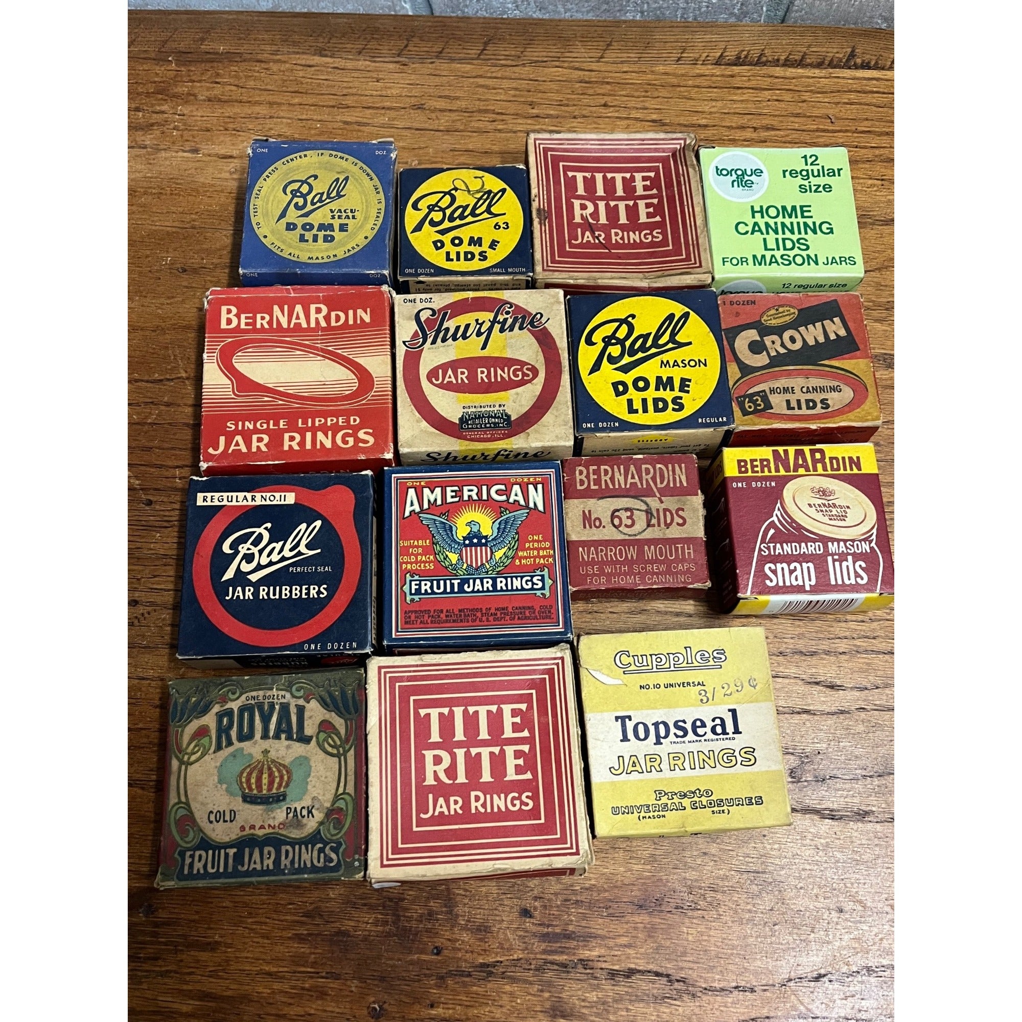 Vintage Collection Huge Lot Fruit Glass Jar Rings & Lid Boxes BALL Royal