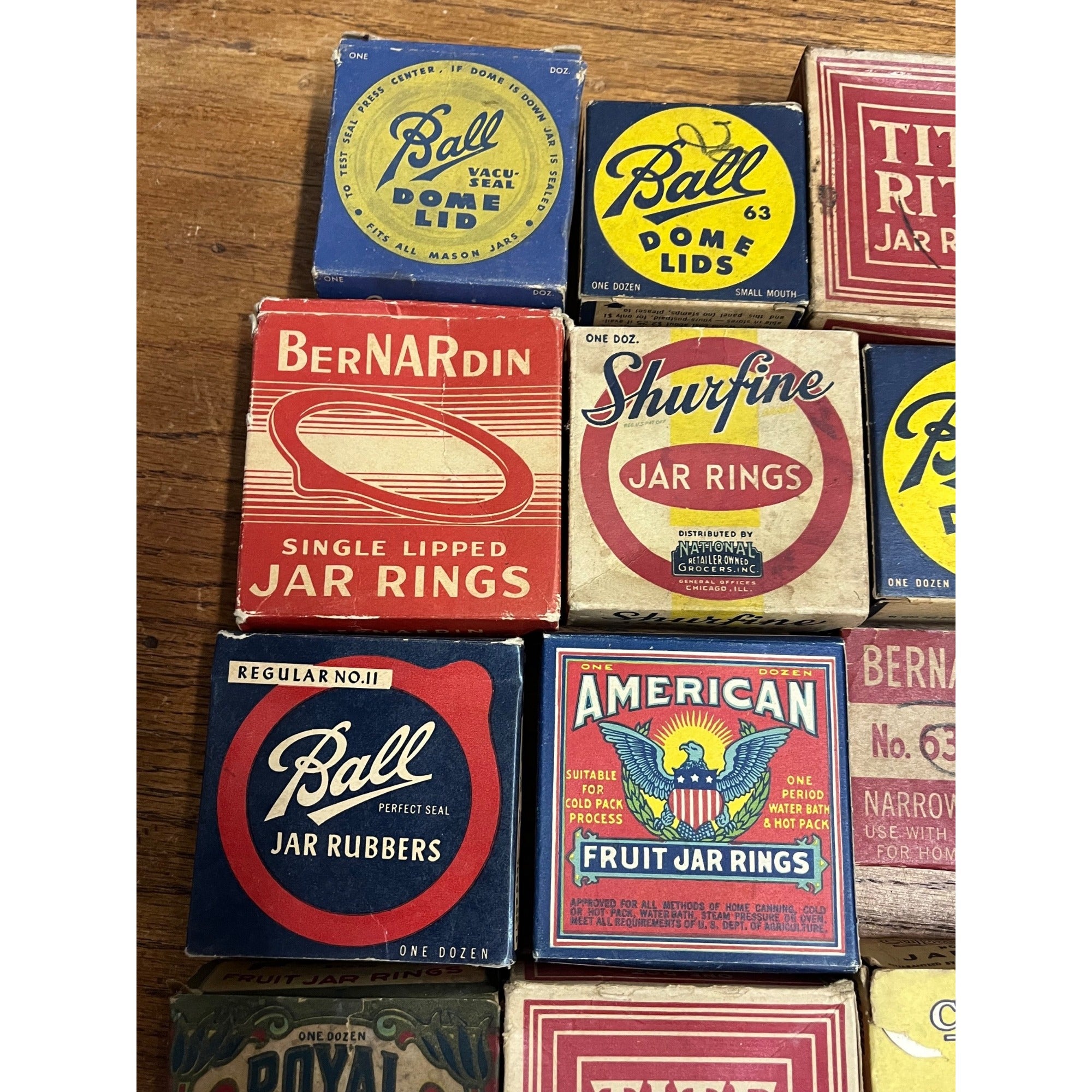 Vintage Collection Huge Lot Fruit Glass Jar Rings & Lid Boxes BALL Royal