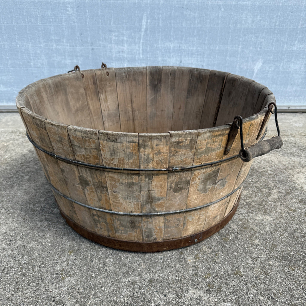 Antique Primitive Wooden Sausage Maker's Tub Basin Wood Stave Farmhouse Original Paint AAFA