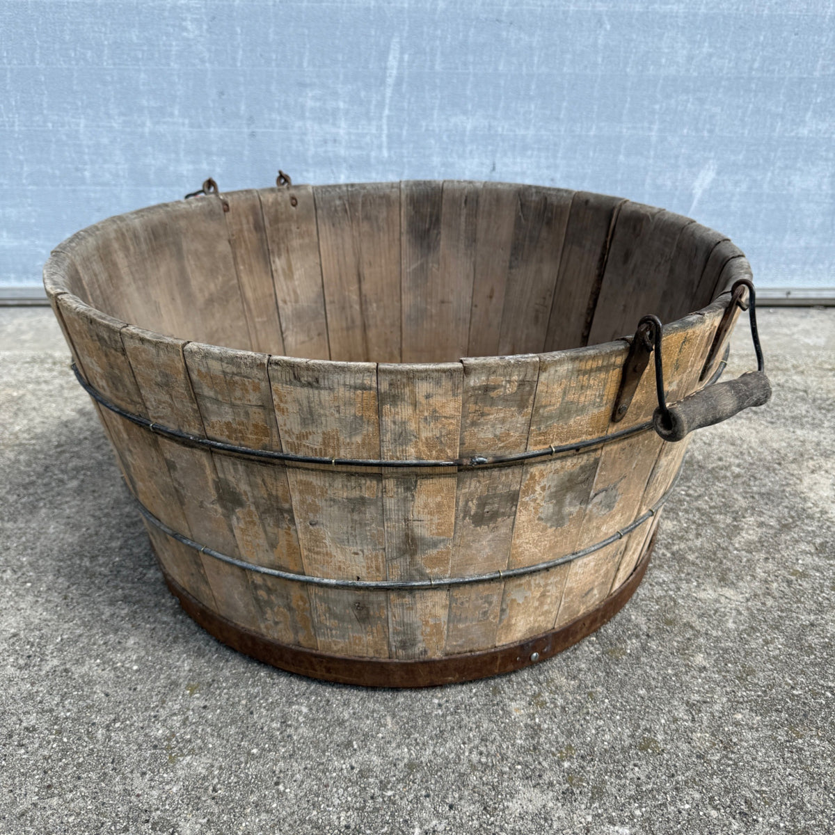 Antique Primitive Wooden Sausage Maker's Tub Basin Wood Stave Farmhouse Original Paint AAFA