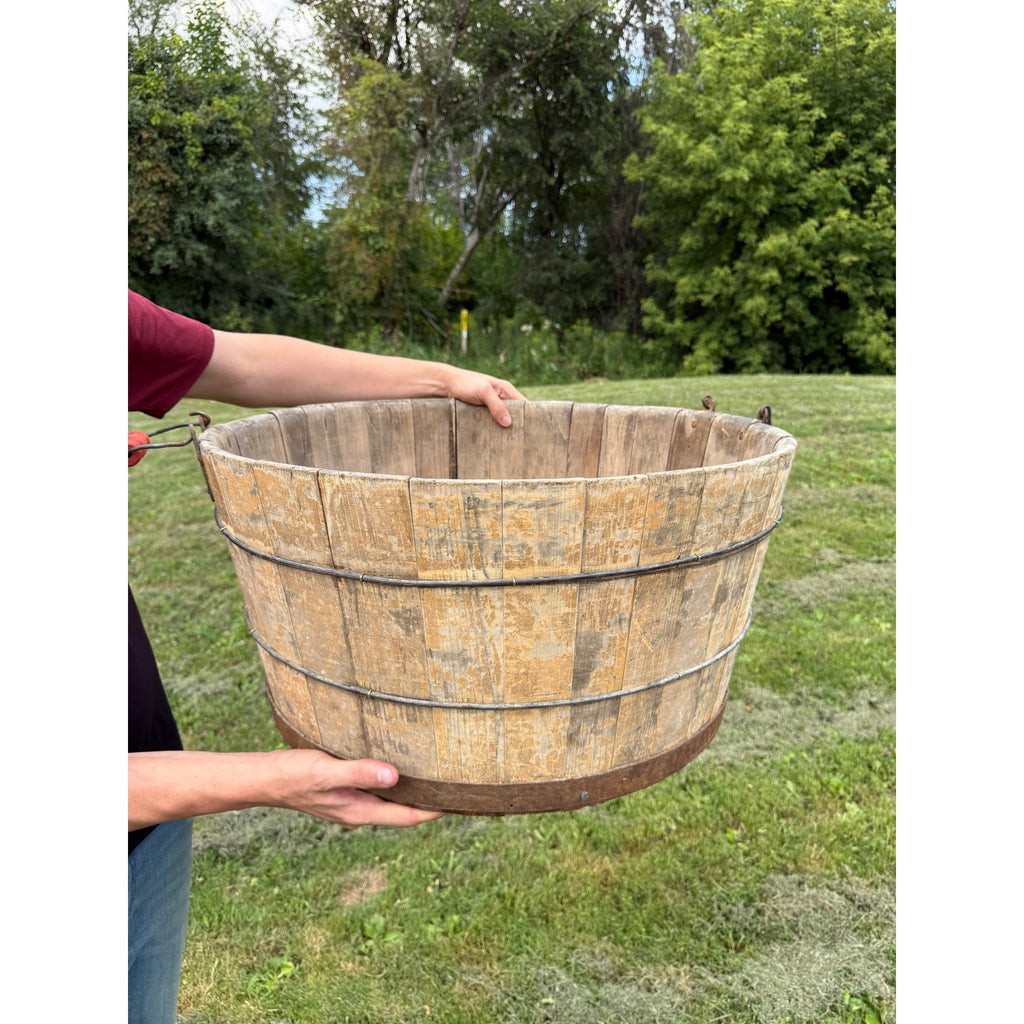 Antique Primitive Wooden Sausage Maker's Tub Basin Wood Stave Farmhouse Original Paint AAFA