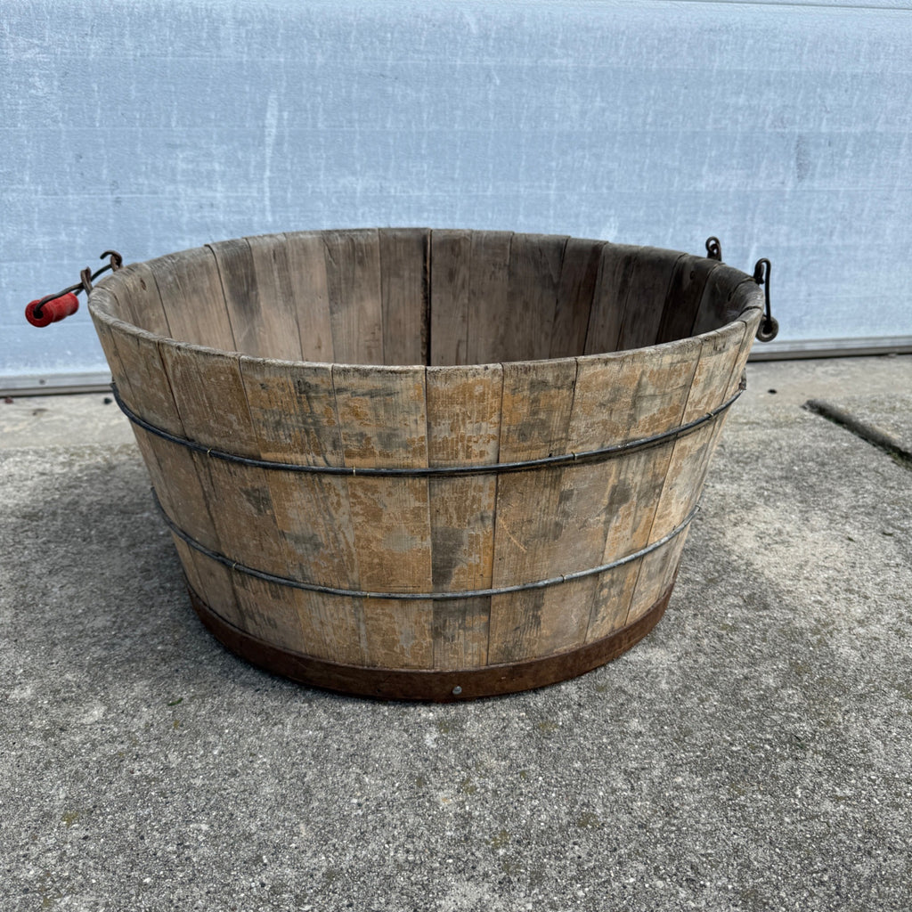 Antique Primitive Wooden Sausage Maker's Tub Basin Wood Stave Farmhouse Original Paint AAFA