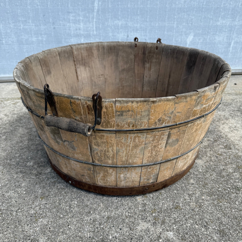 Antique Primitive Wooden Sausage Maker's Tub Basin Wood Stave Farmhouse Original Paint AAFA