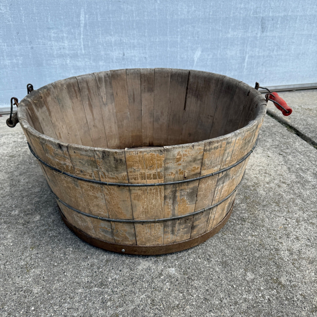 Antique Primitive Wooden Sausage Maker's Tub Basin Wood Stave Farmhouse Original Paint AAFA