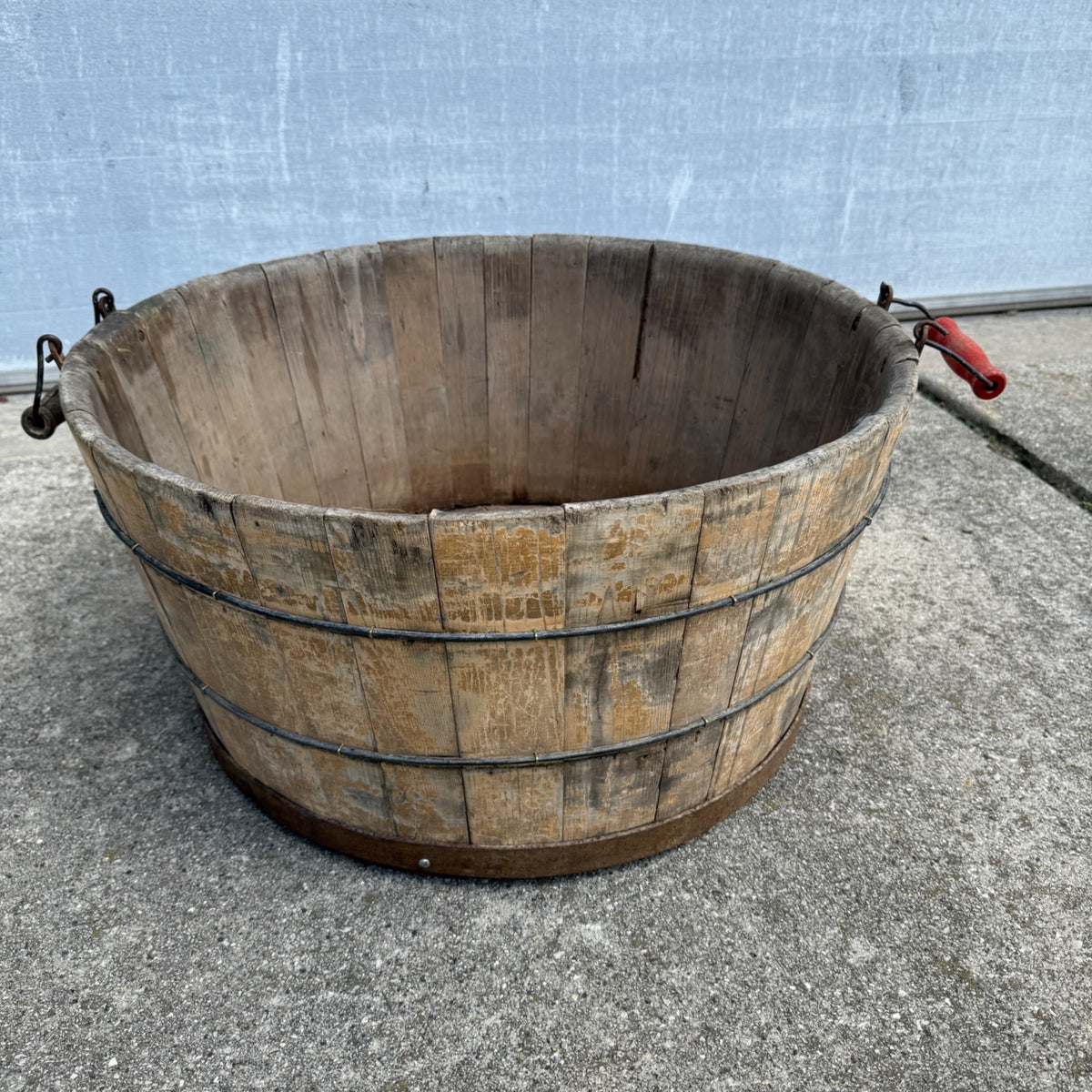 Antique Primitive Wooden Sausage Maker's Tub Basin Wood Stave Farmhouse Original Paint AAFA