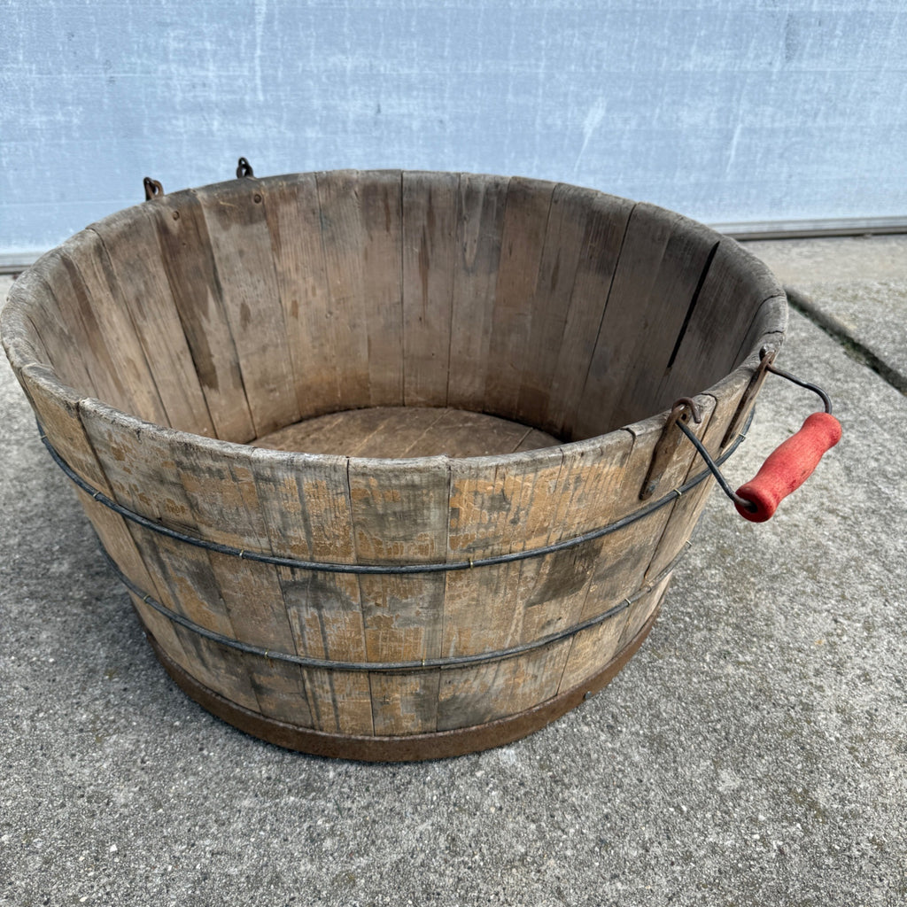 Antique Primitive Wooden Sausage Maker's Tub Basin Wood Stave Farmhouse Original Paint AAFA