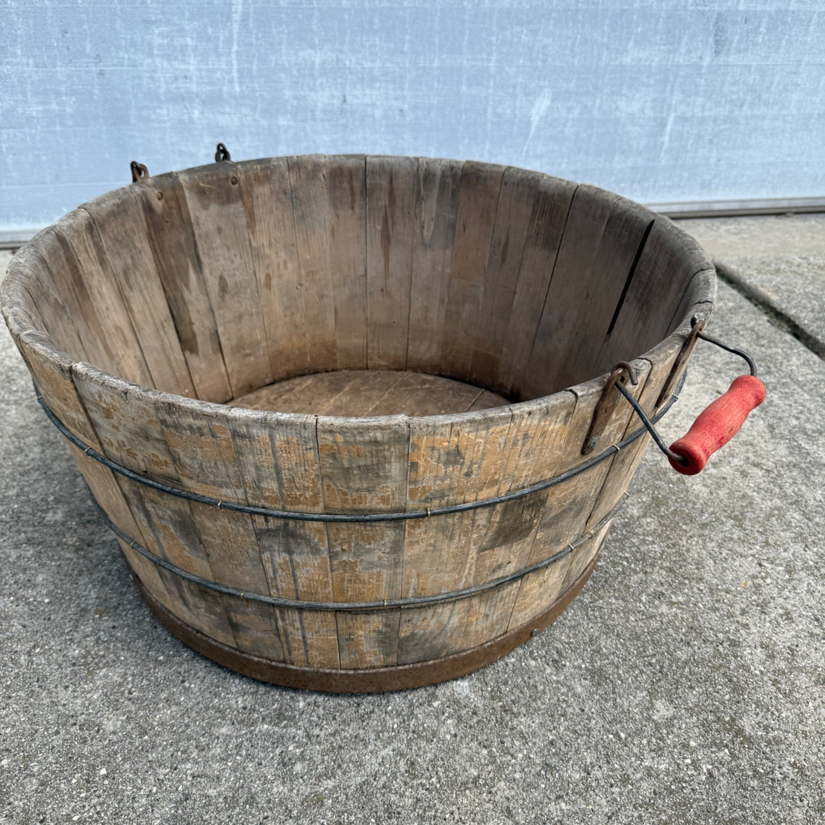 Antique Primitive Wooden Sausage Maker's Tub Basin Wood Stave Farmhouse Original Paint AAFA