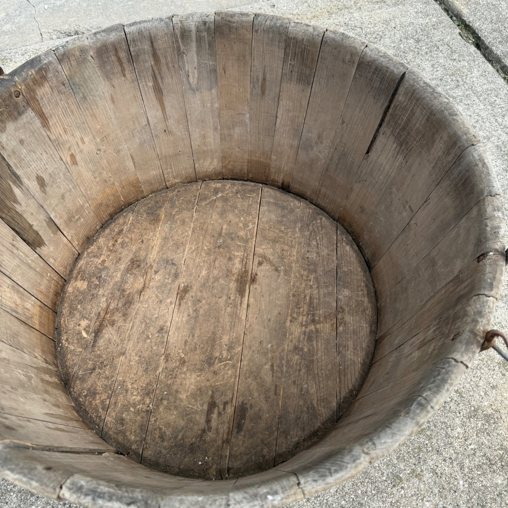Antique Primitive Wooden Sausage Maker's Tub Basin Wood Stave Farmhouse Original Paint AAFA