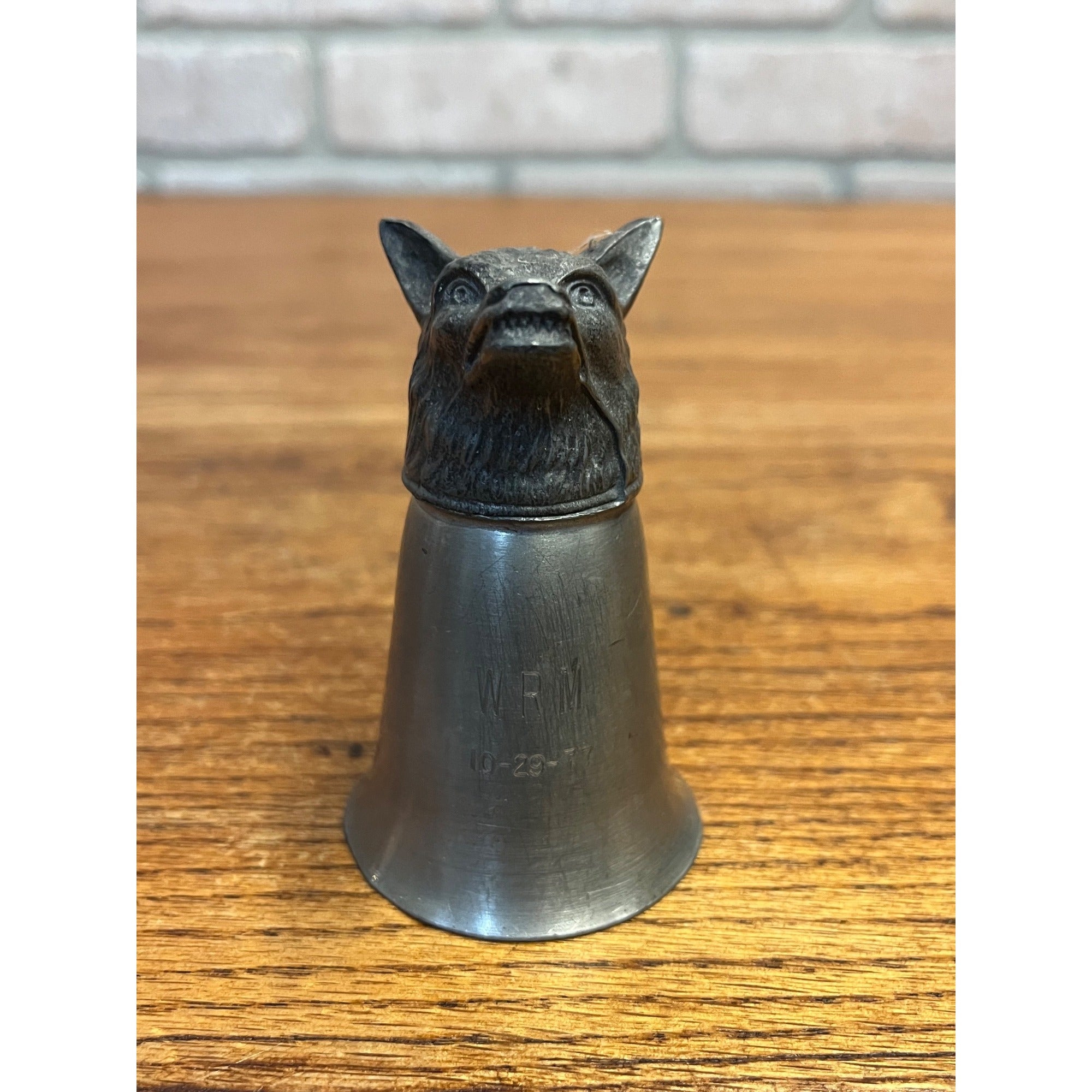 Vintage Pewter Fox Wolf Coyote Dog Head Shot Glass Stirrup Cup