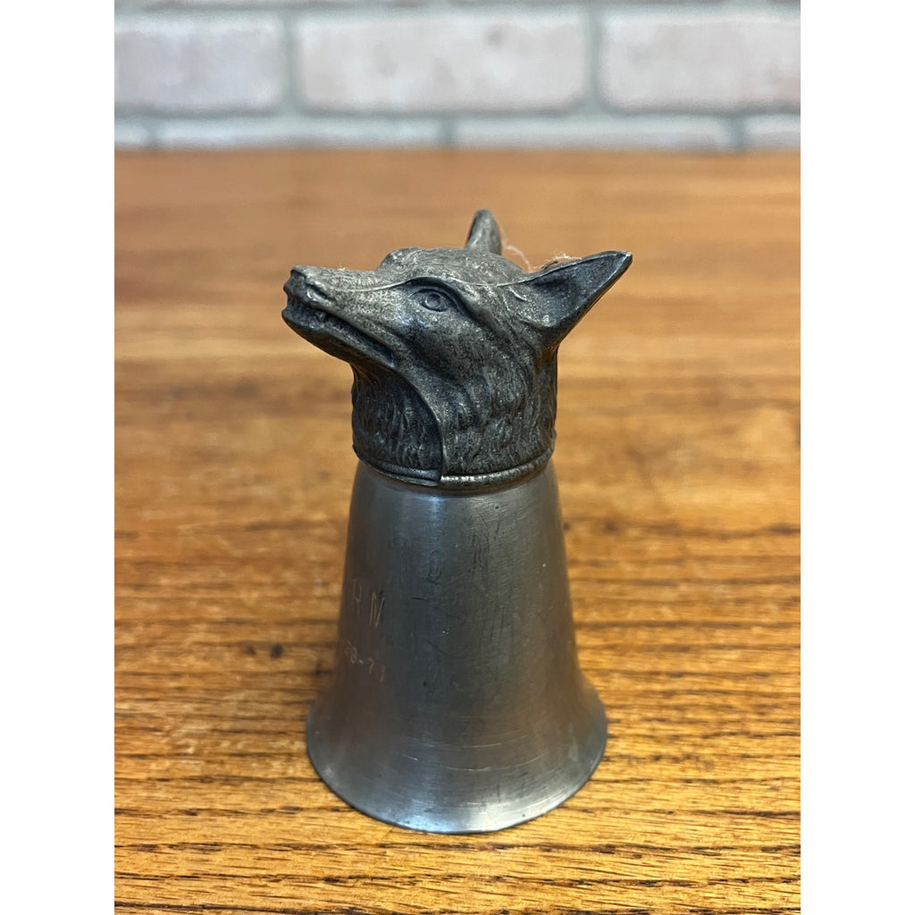 Vintage Pewter Fox Wolf Coyote Dog Head Shot Glass Stirrup Cup
