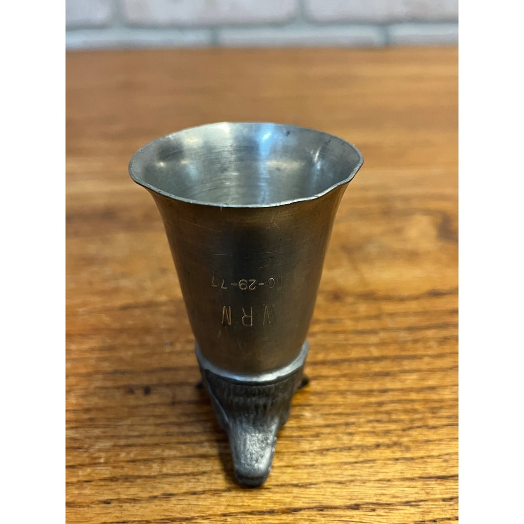 Vintage Pewter Fox Wolf Coyote Dog Head Shot Glass Stirrup Cup