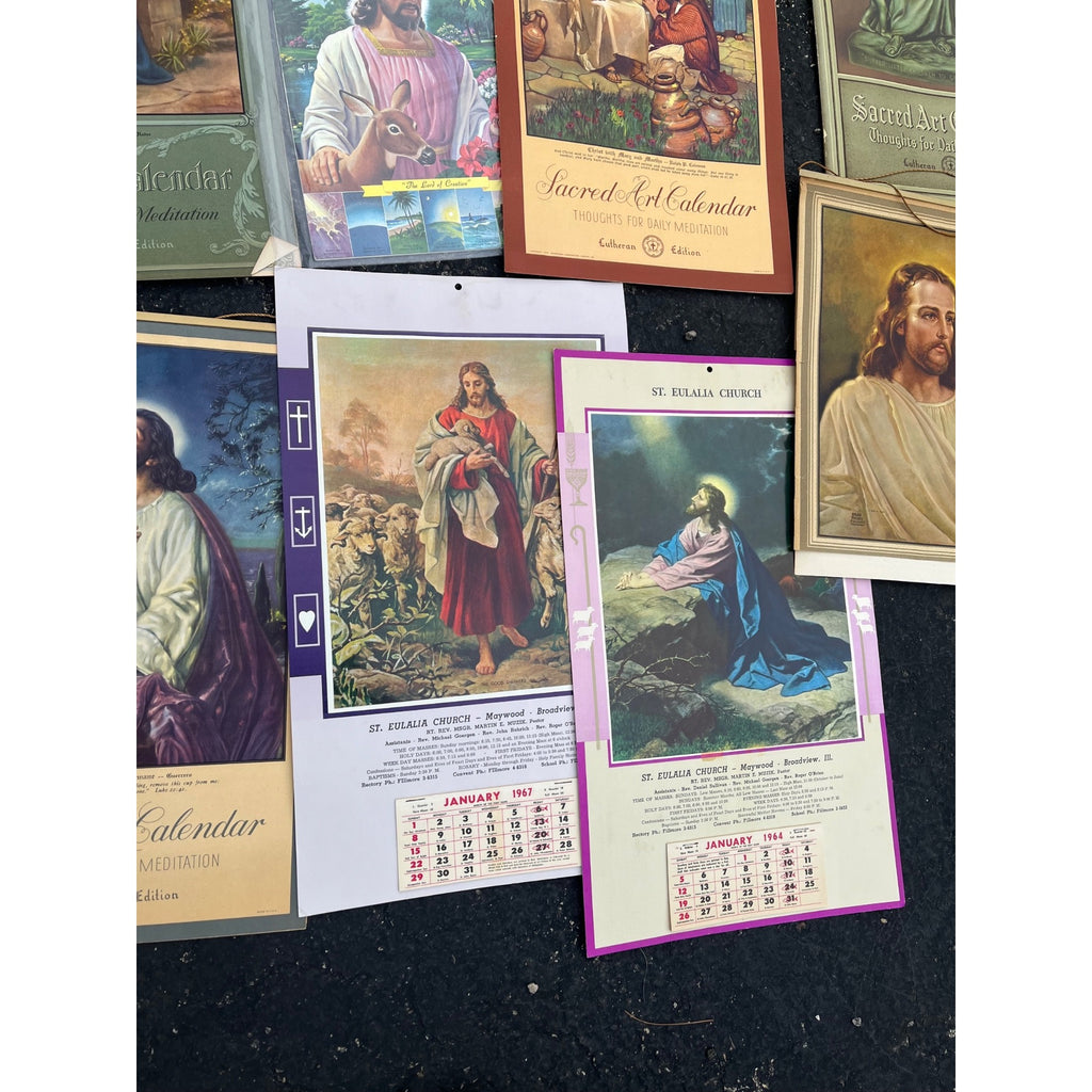 Huge Lot 1940s-1960s Litho Religious Advertising Lutheran Calendars Lot