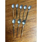Lot of 8 Vintage MCM Stainless Steel Otagiri Japanese Salad Serving Spoons Wood