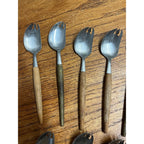 Lot of 8 Vintage MCM Stainless Steel Otagiri Japanese Salad Serving Spoons Wood