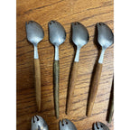Lot of 8 Vintage MCM Stainless Steel Otagiri Japanese Salad Serving Spoons Wood