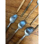 Lot of 8 Vintage MCM Stainless Steel Otagiri Japanese Salad Serving Spoons Wood