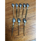 Lot of 8 Vintage MCM Stainless Steel Otagiri Japanese Salad Serving Spoons Wood