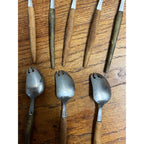 Lot of 8 Vintage MCM Stainless Steel Otagiri Japanese Salad Serving Spoons Wood
