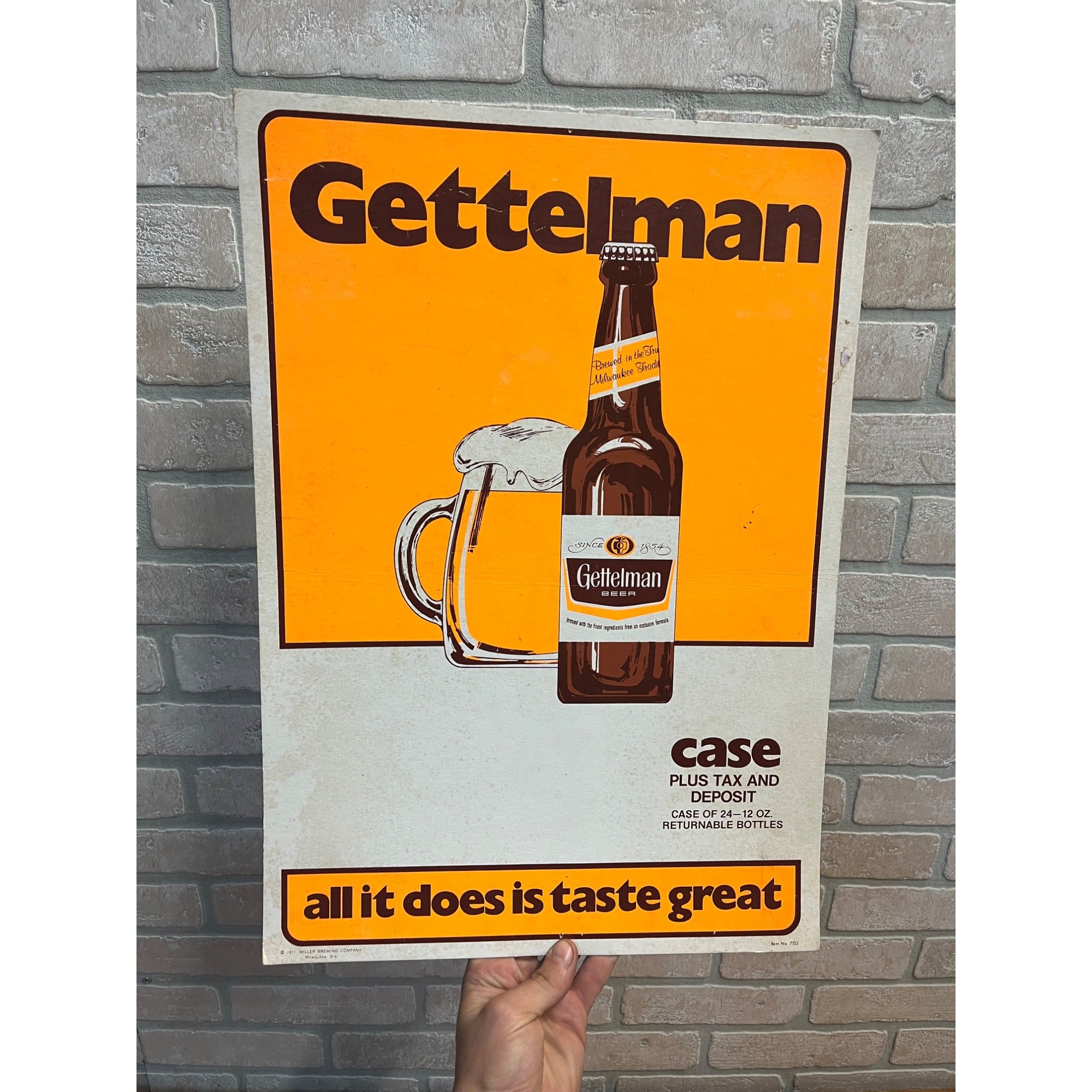 Vintage 1971 Gettelman Milwaukee Beer Cardboard Advertising Bar Sign Miller