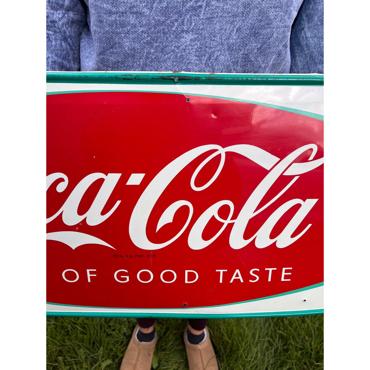 Original Vintage 1950s Coca-Cola "Sign of Good Taste" Fishtail Advertising Sign